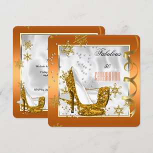 Fantastische 50 Orange Gold White Heelses Geburtst Einladung
