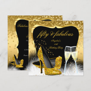 Fantastische 50 Party Gold Champagner Glitzer Heel Einladung