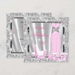 Fantastische 50 Party leichte rosa Silberschneeflo Einladung