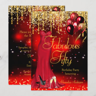 Fantastische 50 Party Red Glitzer Gold Heelse Klei Einladung
