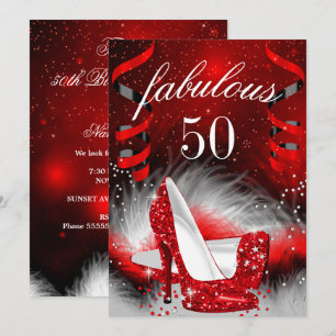 Fantastische 50 rote High Heel Geburtstagsfeier Einladung