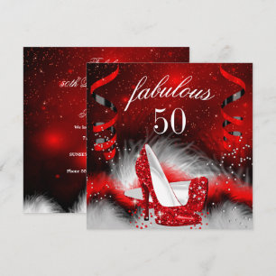 Fantastische 50 rote High Heel Geburtstagsfeier Einladung