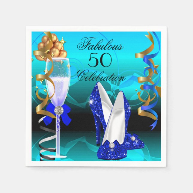Fantastische 50 Royal Blue Aquamarin Gold Geburtst Serviette (Vorderseite)