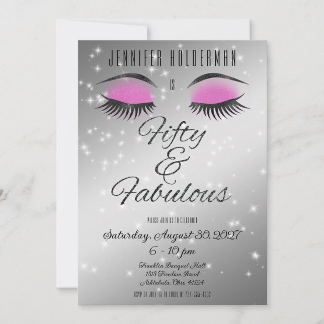 Fantastische 50 Schwarz-Rosa-Glam Augen Einladung (Vorderseite)