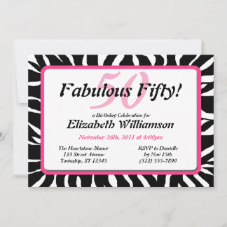 Fantastische 50 Zebra Print & Pink Birthday Einlad Einladung