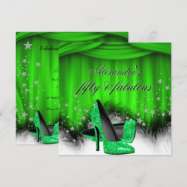 Fantastische 50 Zitronenheels Feather Birthday Einladung (Vorne/Hinten)