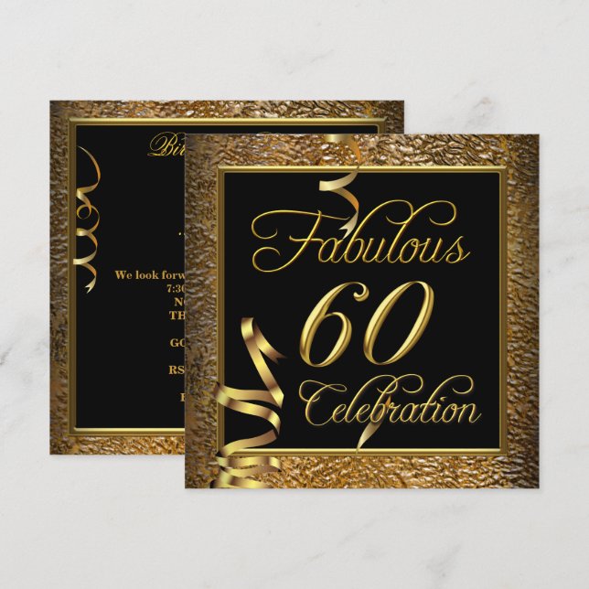 Fantastische 60 Celebration Gold Black Birthday Pa Einladung (Vorne/Hinten)
