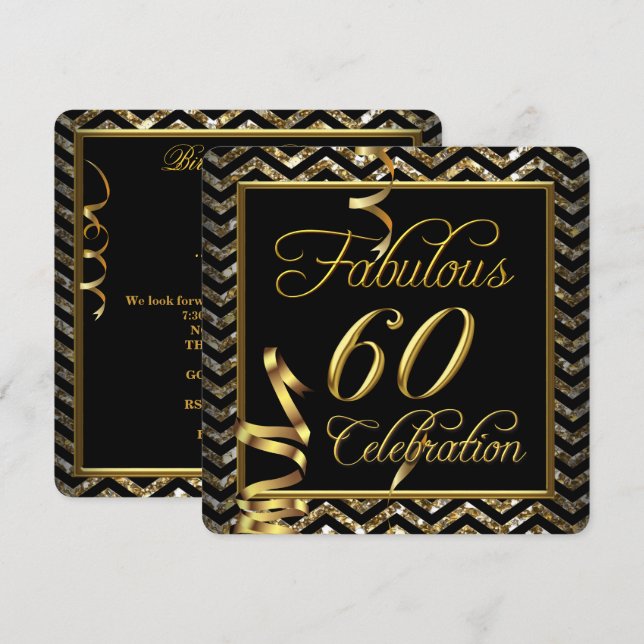 Fantastische 60 Zickzack Gold Black Birthday Party Einladung (Vorne/Hinten)