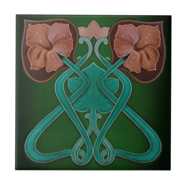 Fantastische Art Nouveau Floral Antique Fliese (Vorderseite)