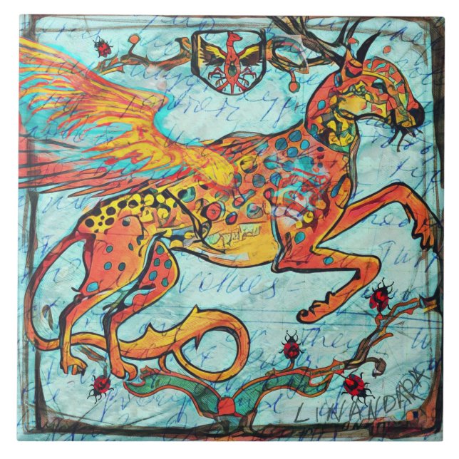 Fantastische Bestie Deer Jaguar Ladybird Phoenix Fliese (Vorderseite)