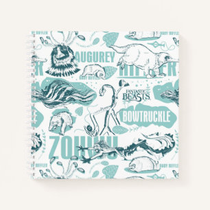 Fantastische Bestien blaues Muster Notizbuch