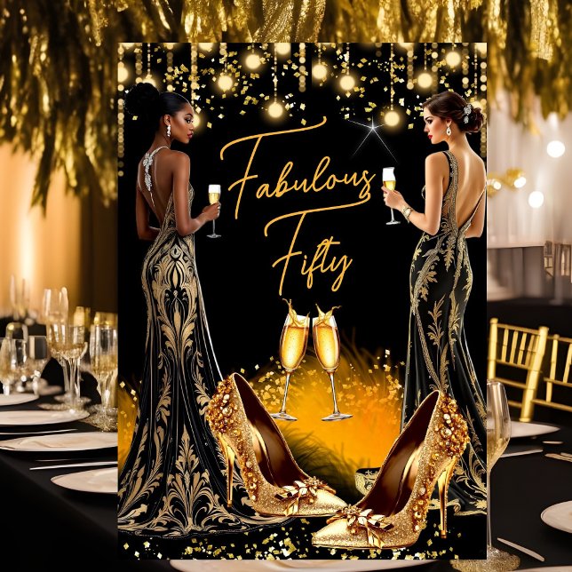 Fantastische Birthday Gold Heelse Champagner-Kleid Einladung (Von Creator hochgeladen)
