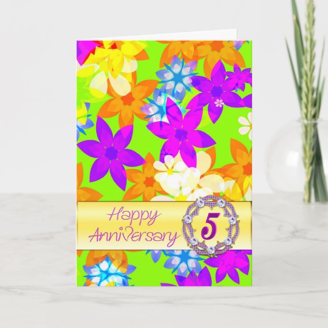 Fantastische Blume 5. Geburtstag für ein Paar Karte (Vorderseite)
