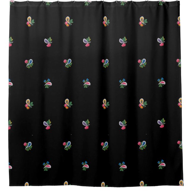Fantastische Blume, Blätter und Paisleys Black Duschvorhang (Vorderseite)