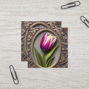 Fantastische Eleganz: Rosa Tulip im Jugendstil-Des Quadratische Visitenkarte
