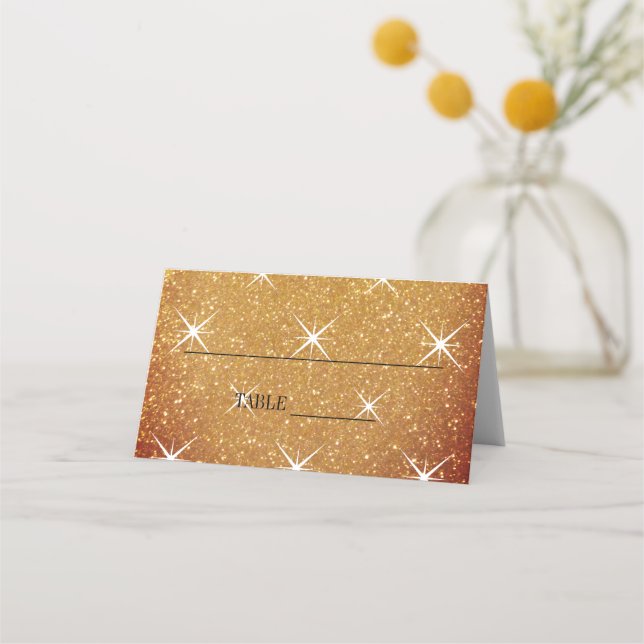 Fantastische goldene Glitzer Hochzeitstisch Platzk Platzkarte (Vorderseite)