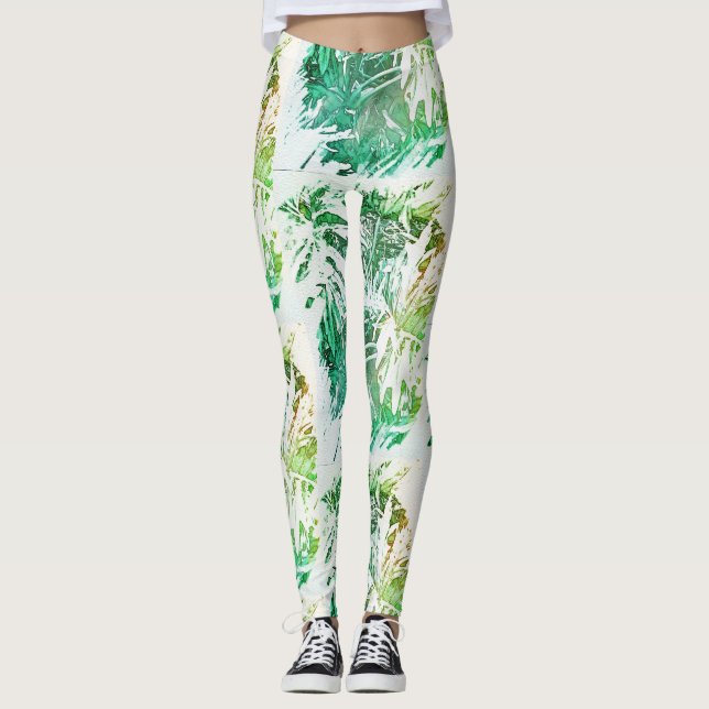Fantastische grüne Palme-Blatt-Leggings Leggings (Vorderseite)