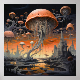 Fantastische Landschaften mit mystischen Figuren Poster