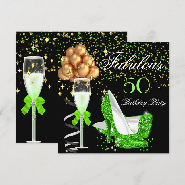 Fantastische Limone Heels Gold Black Birthday Part Einladung (Vorne/Hinten)