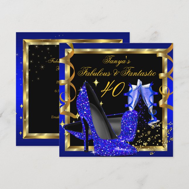 Fantastische moderne Royal Blue Black Gold Einladung (Vorne/Hinten)
