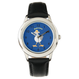 Fantastische Möwe mit Pommes frites Cartoon Armbanduhr