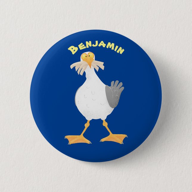 Fantastische Möwe mit Pommes frites Cartoon Button (Vorderseite)