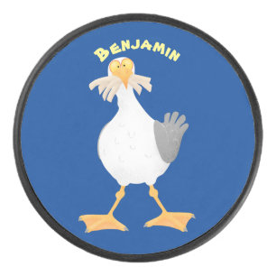 Fantastische Möwe mit Pommes frites Cartoon Eishockey Puck