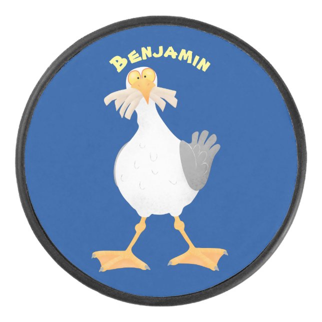 Fantastische Möwe mit Pommes frites Cartoon Eishockey Puck (Vorderseite)