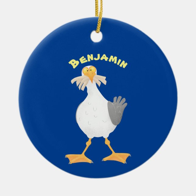 Fantastische Möwe mit Pommes frites Cartoon Keramik Ornament (Vorne)