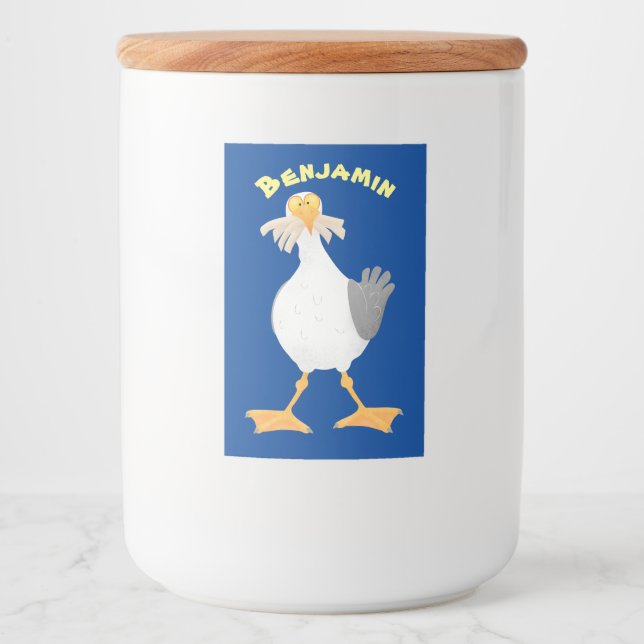 Fantastische Möwe mit Pommes frites Cartoon Lebensmitteletikett (Vorderseite)