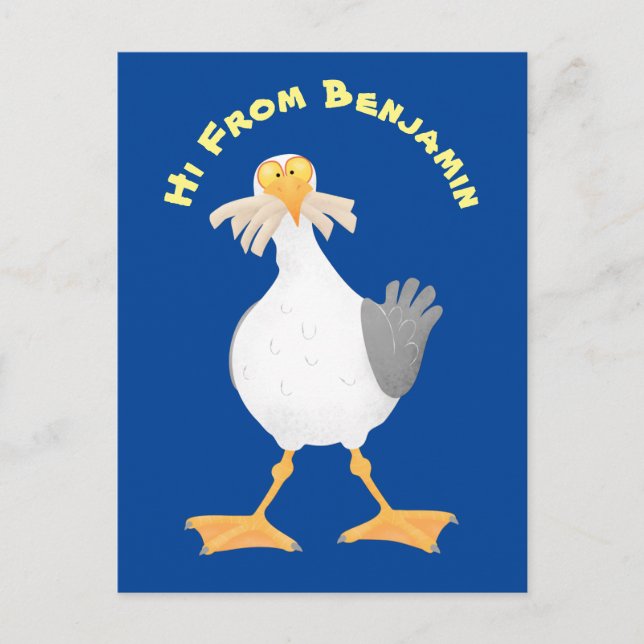 Fantastische Möwe mit Pommes frites Cartoon Postkarte (Vorderseite)