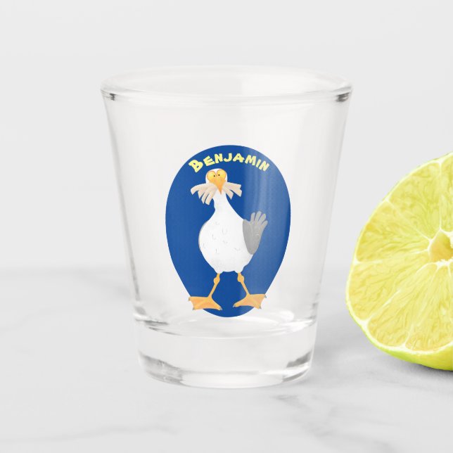 Fantastische Möwe mit Pommes frites Cartoon Schnapsglas (Vorderseite)