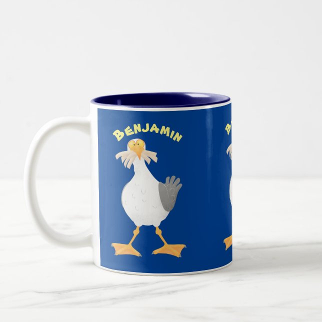 Fantastische Möwe mit Pommes frites Cartoon Zweifarbige Tasse (Links)