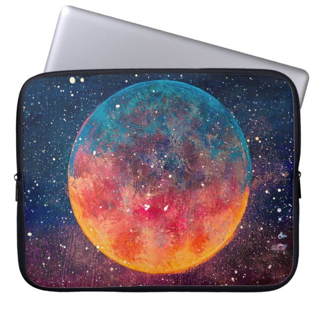Fantastische Ölmalerei schöner großer Planet Mond Laptopschutzhülle (Vorderseite)