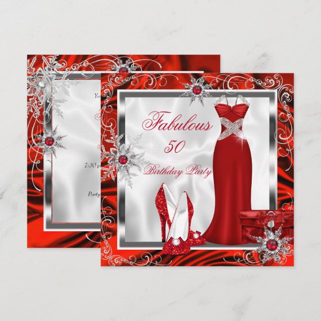 Fantastische Party Red Silver Dress Heelse H7 Einladung (Vorne/Hinten)