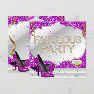 Fantastische Pink Purpur Silber Glitter Geburtstag Einladung