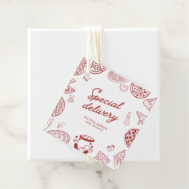 Fantastische Pizzeria Baby Dusche Geschenkanhänger (Beispiel)