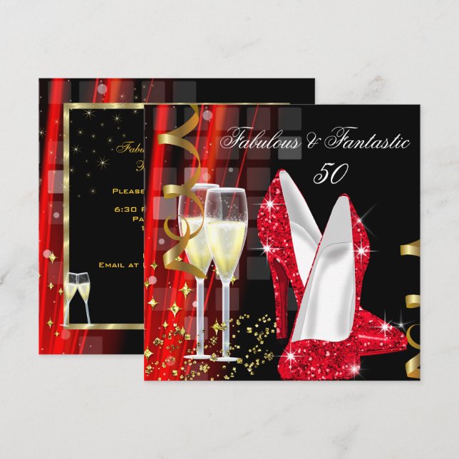 Fantastische Red Gold Moderne Geburtstagsparty Einladung (Vorne/Hinten)
