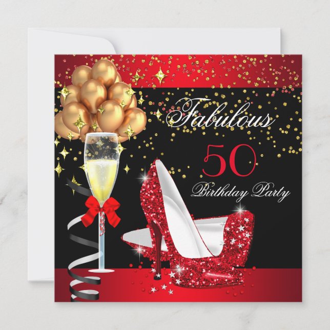 Fantastische Red Heelses Gold Black Birthday Party Einladung (Vorderseite)
