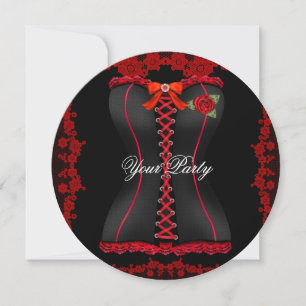 Fantastische rote schwarze Spitzen-Corsage-Party Einladung