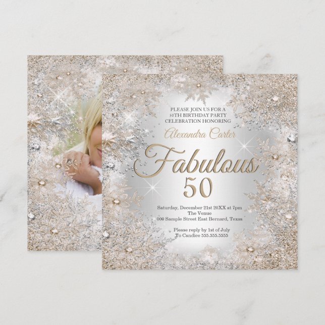 Fantastische Schneeflocken aus dem 50. Party Foto  Einladung (Vorne/Hinten)