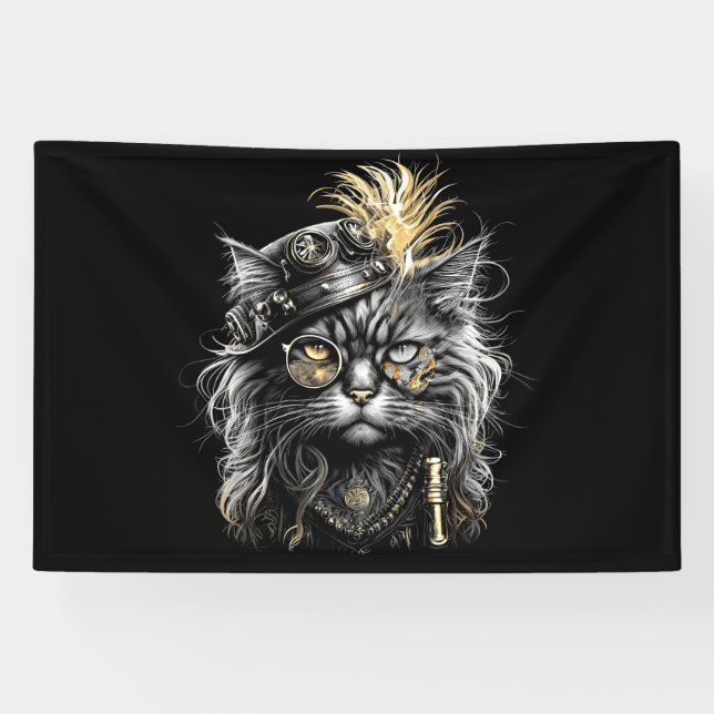 Fantastische Steampunk-Katze  Banner (Horizontal)