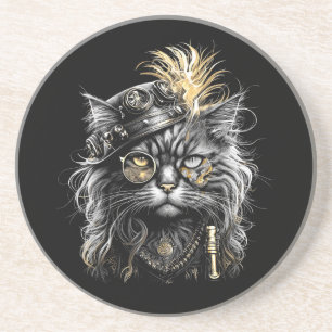 Fantastische Steampunk-Katze  Getränkeuntersetzer