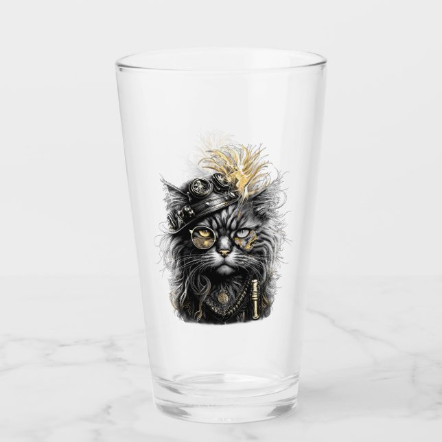 Fantastische Steampunk-Katze  Glas (Vorderseite)