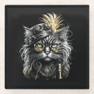 Fantastische Steampunk-Katze  Glasuntersetzer