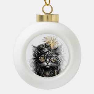 Fantastische Steampunk-Katze  Keramik Kugel-Ornament