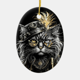 Fantastische Steampunk-Katze Keramik Ornament