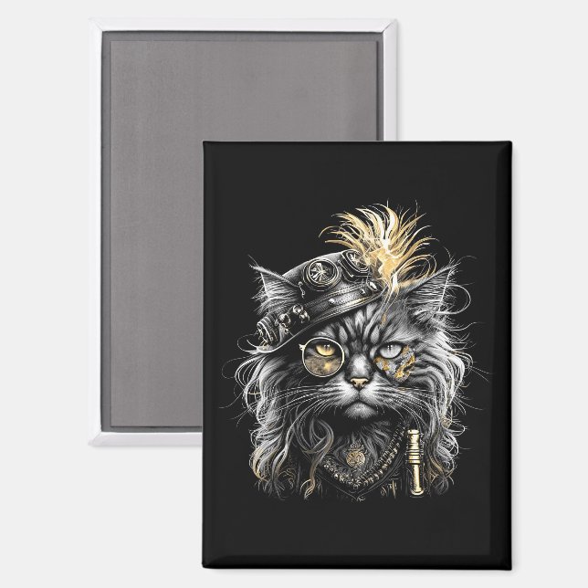 Fantastische Steampunk-Katze  Magnet (Vorderseite/Rückseite)