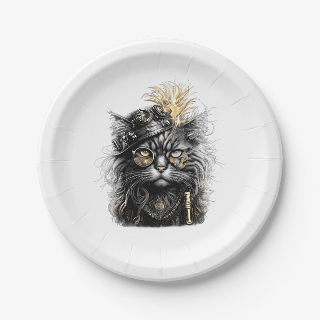 Fantastische Steampunk-Katze  Pappteller (Vorderseite)