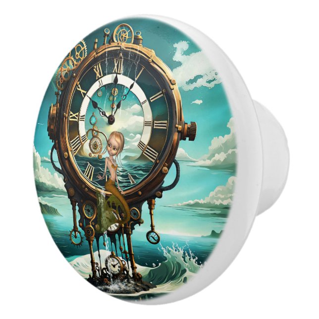 Fantastische Steampunkuhr Keramikknauf (Rechts)